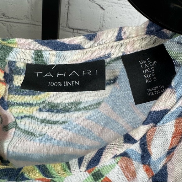 Tahari Tropical 100% Linen Button Up Back Top Size Small - Picture 3 of 7